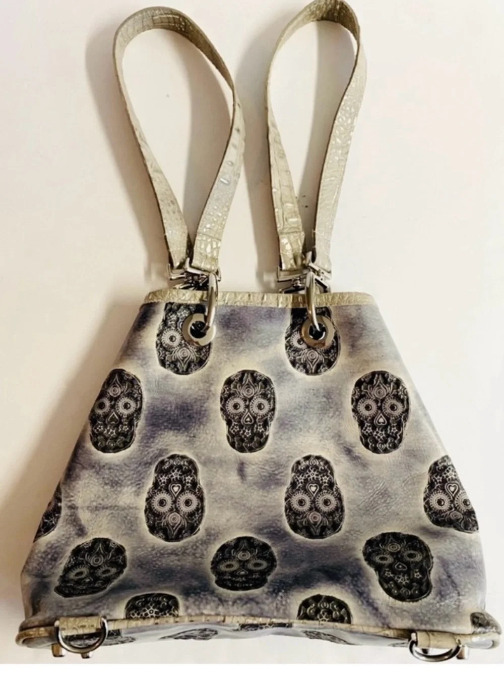 Limited BSWANKY Couture Silver Sugar Skull Reversible Backpack/Shoulder Bag